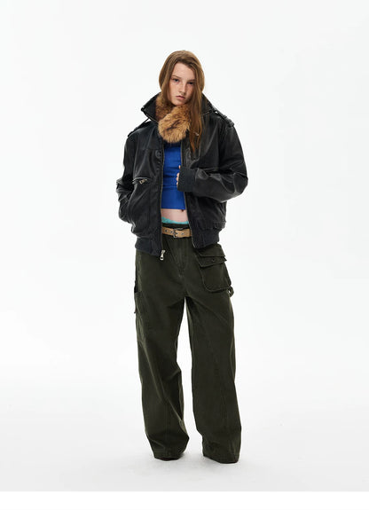 Distressed Black Leather-Look Jacket product photo
