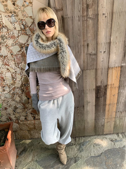 Detachable Fringe Plaid Wrap Scarf