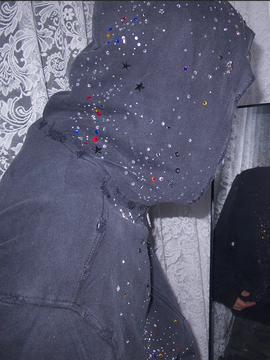 Close-up of rhinestone embellishment on the hood
