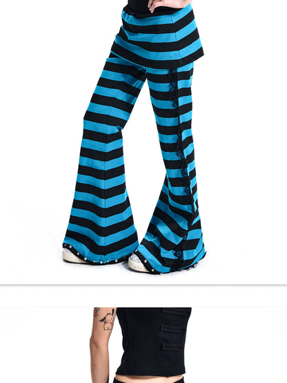 Striped Lace-Trim Flare Pants