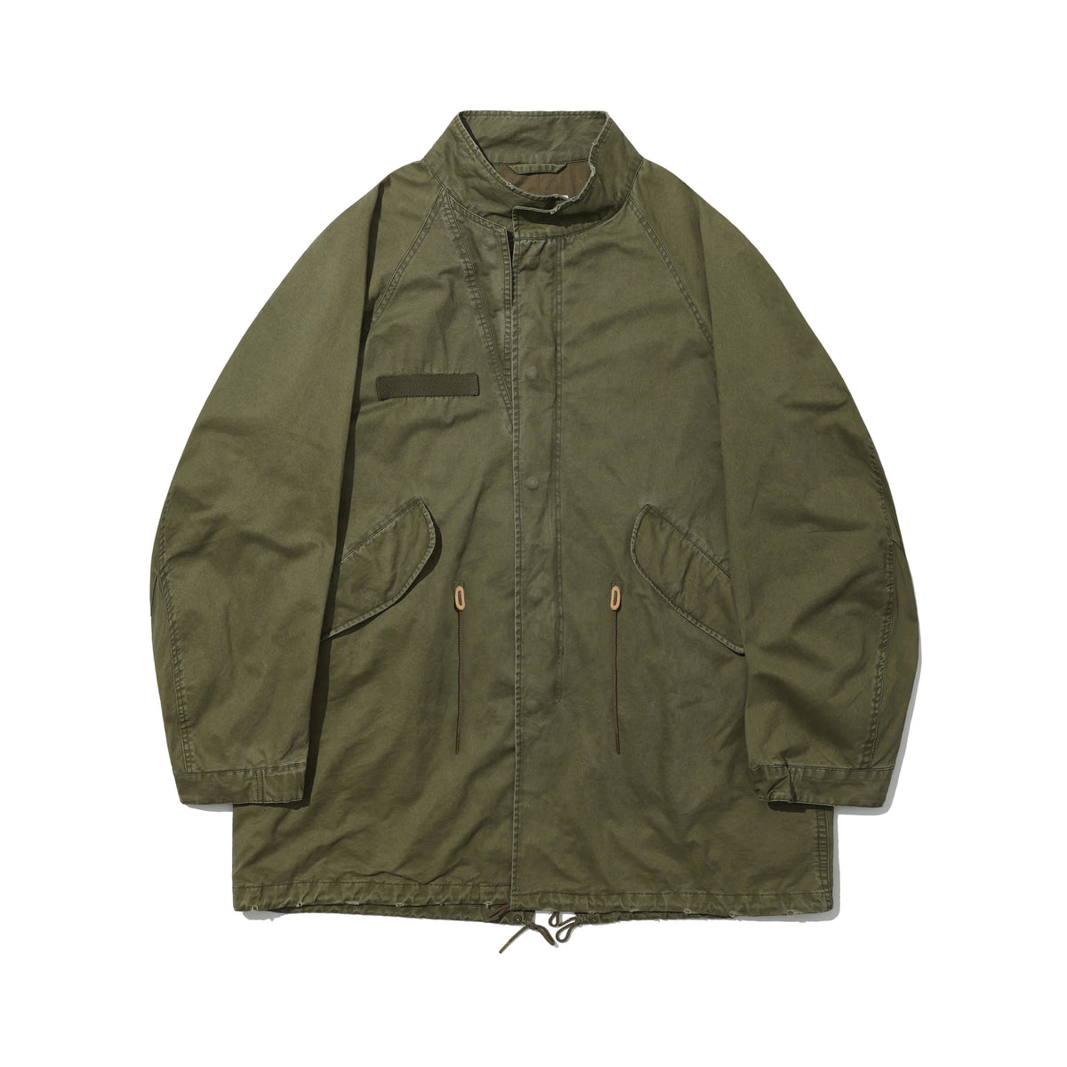 Olive M65 fishtail parka, front flat lay