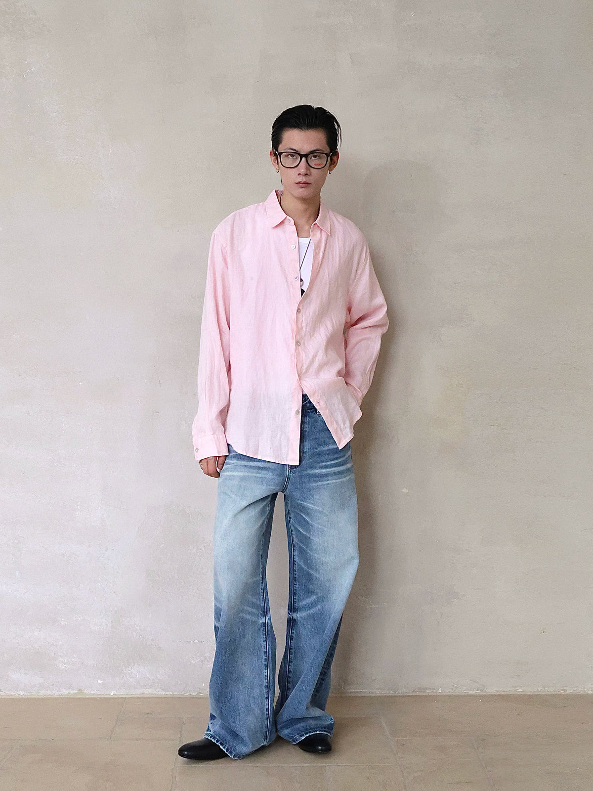Linen-Blend Relaxed Long-Sleeve Shirt