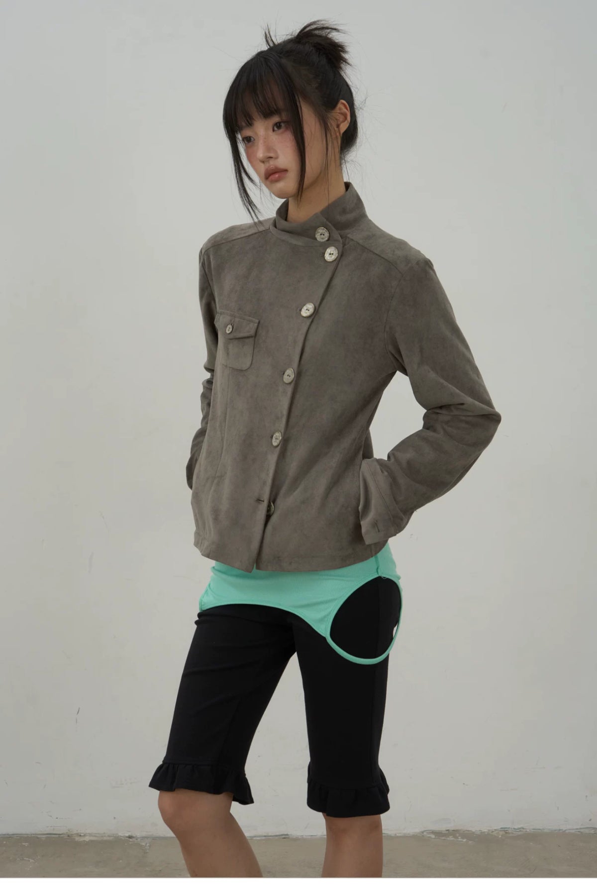 Asymmetric Button Faux Suede Jacket