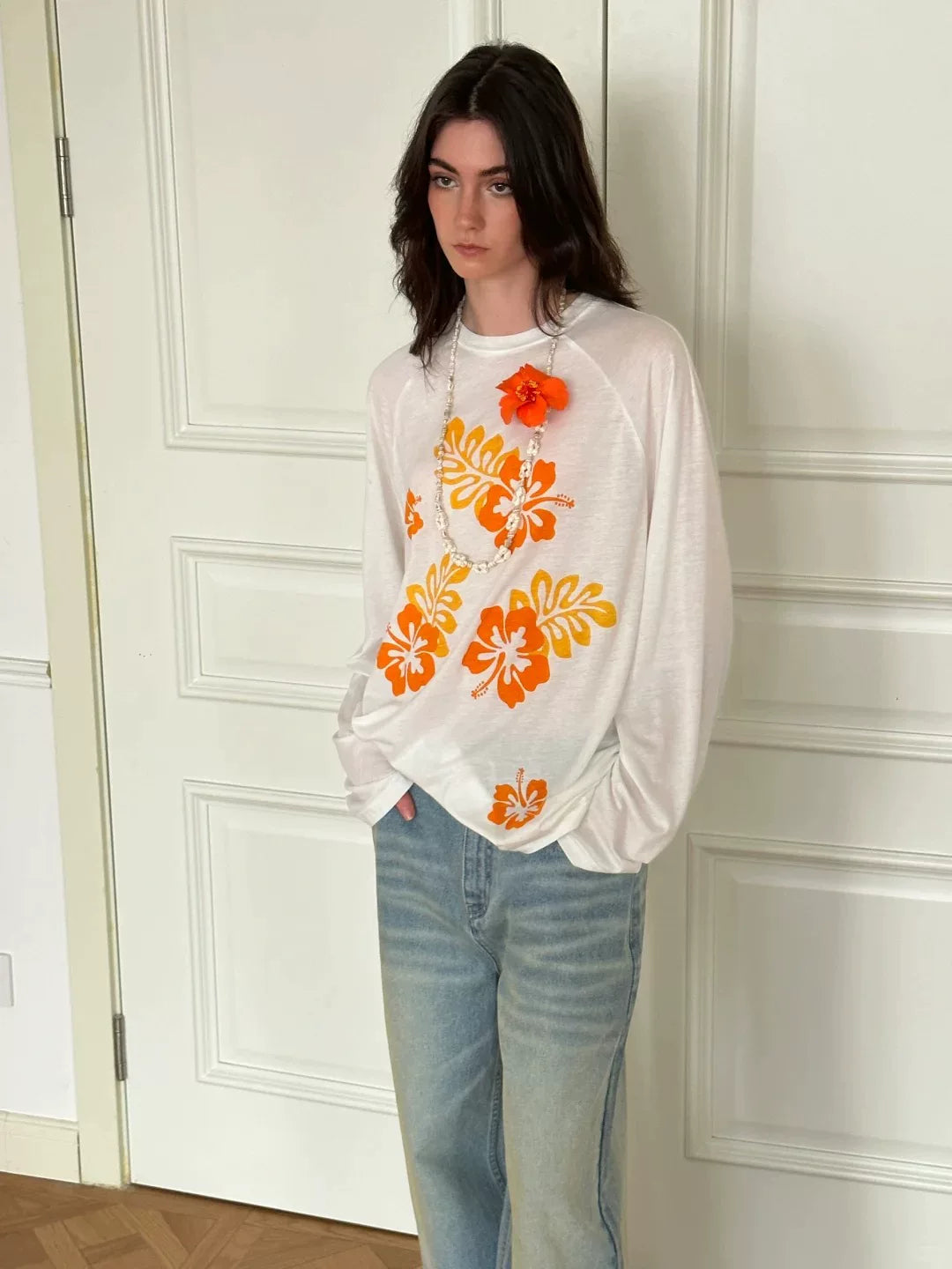 Tropical Floral Raglan Long Sleeve T-Shirt