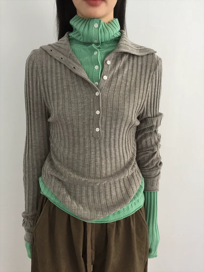 Ribbed Mock-Neck Knit Top