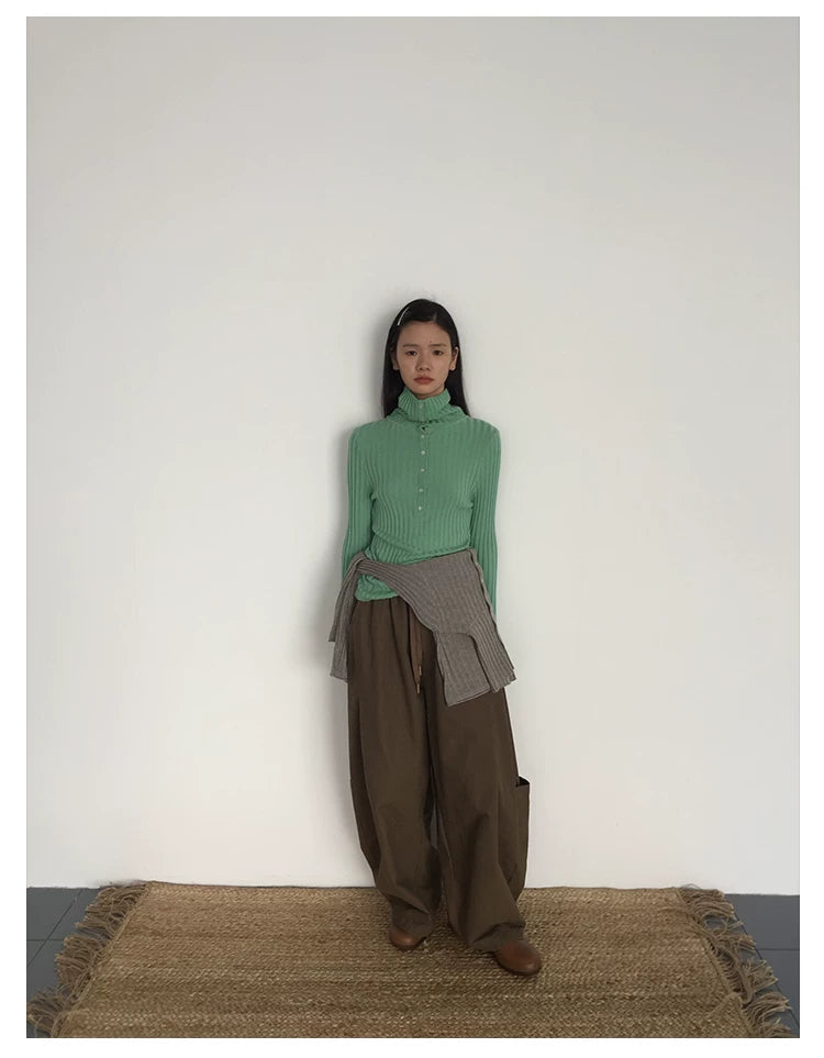 Ribbed Mock-Neck Knit Top