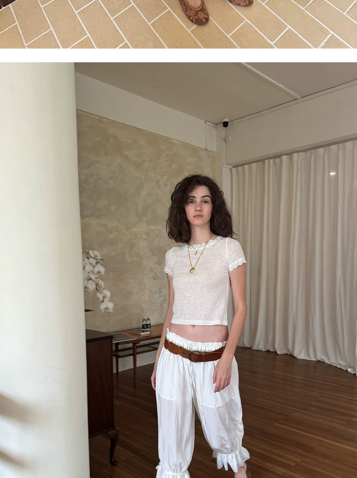 Lace-Trim Cropped Balloon Pants