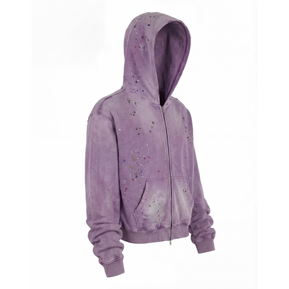 Purple rhinestone zip hoodie product view