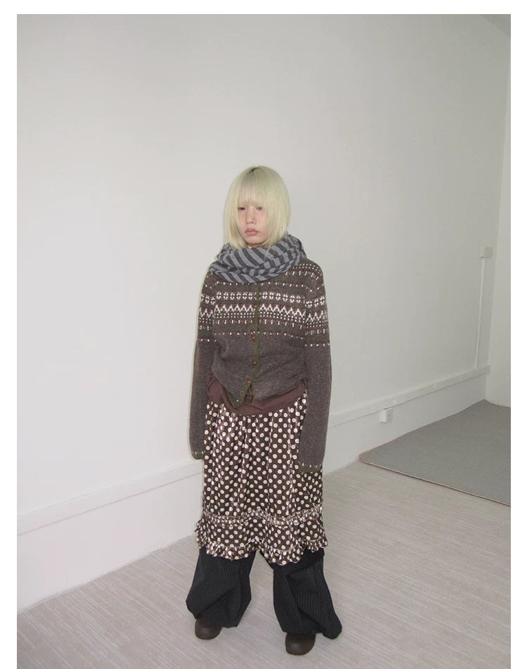 Coffee Diamond Knit Cardigan