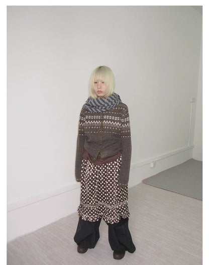 Coffee Diamond Knit Cardigan