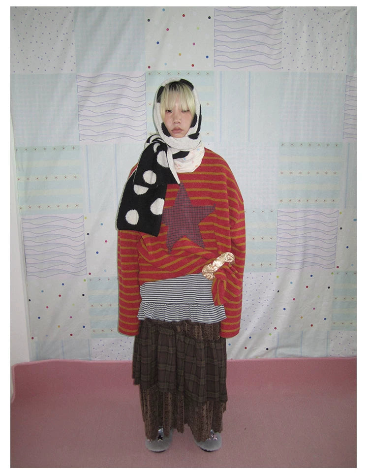 Star Stripe Patchwork Knit Sweater