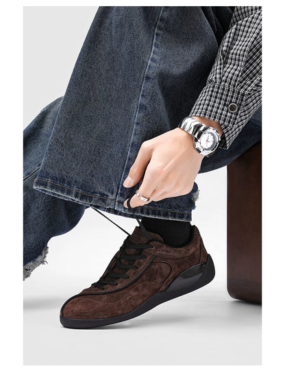 Brown faux suede panelled sneakers with black laces