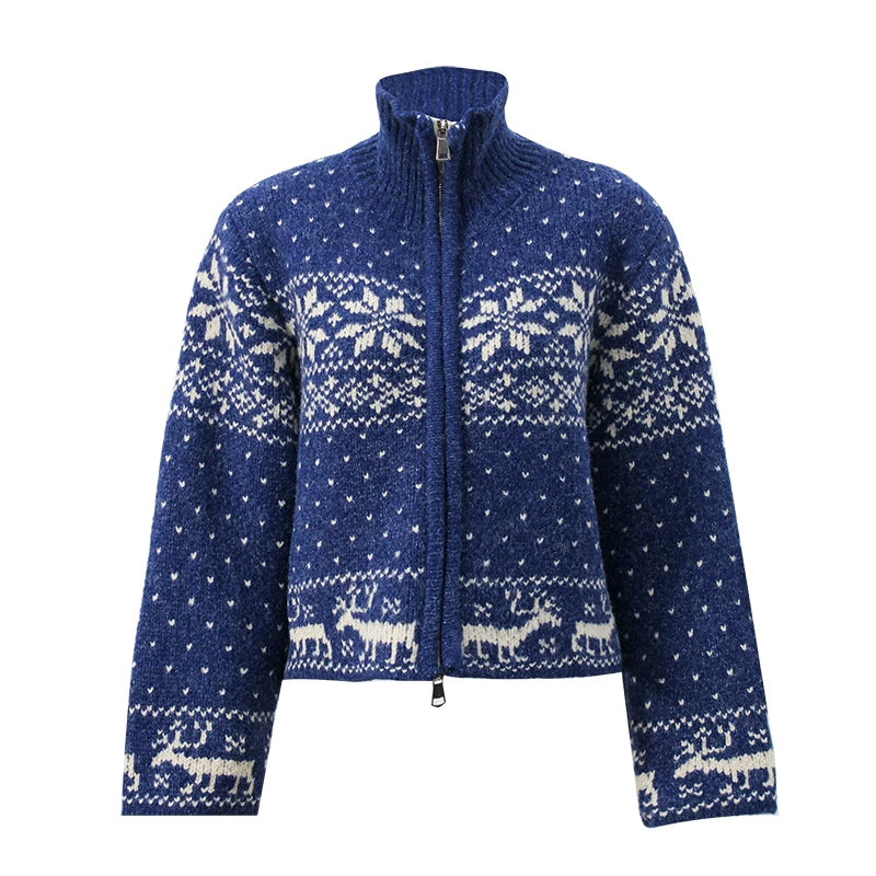 Fair Isle Cropped Knit Cardigan
