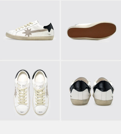 white hand-distressed flat shoes with 4.5 cm lift