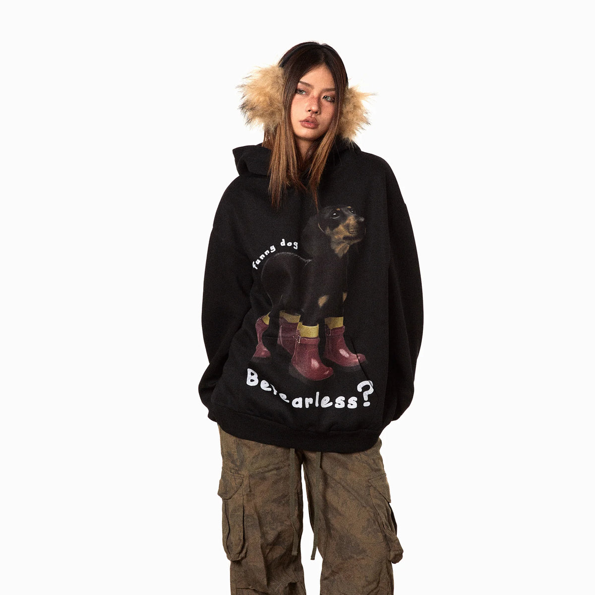 Dachshund Print Fleece Hoodie