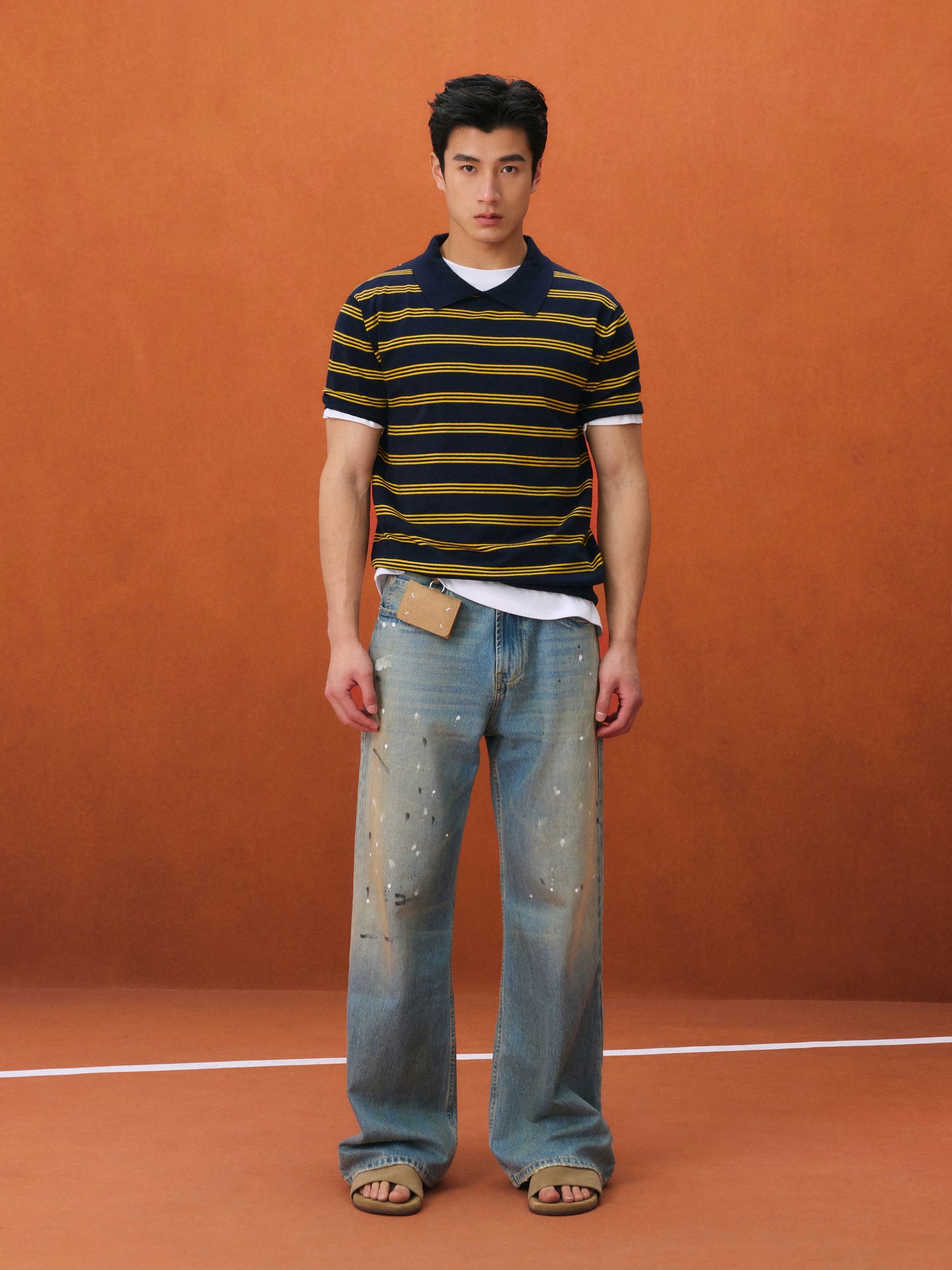 Paint-Splatter Washed Straight-Leg Jeans