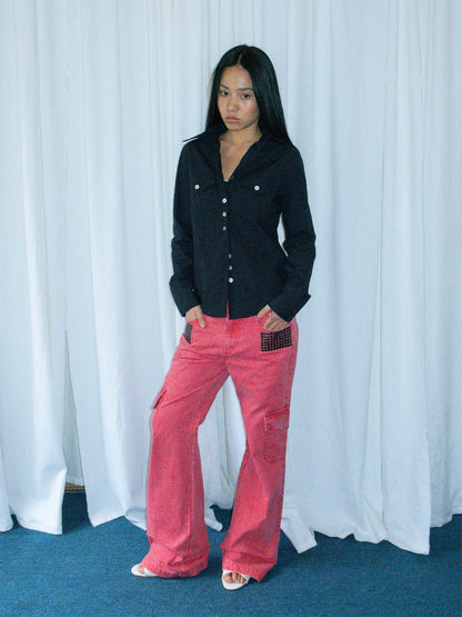 Pink Rivet Flare Cargo Pants product photo