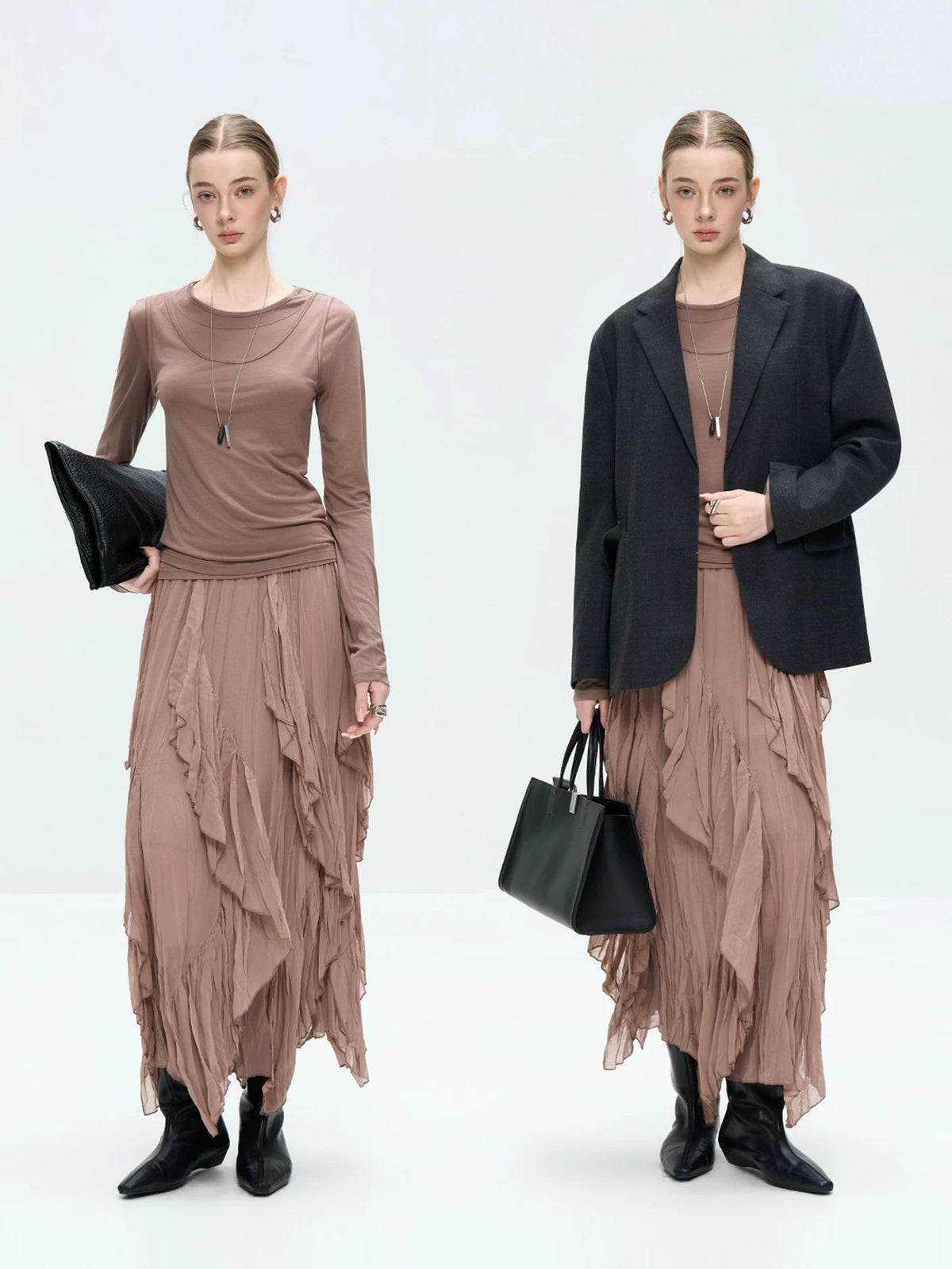 Asymmetric Ruched Maxi Skirt