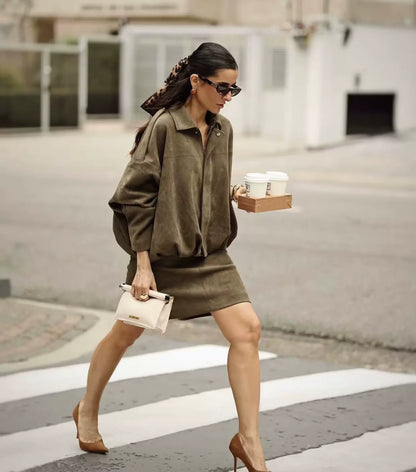 Relaxed Faux Suede Bomber Jacket
