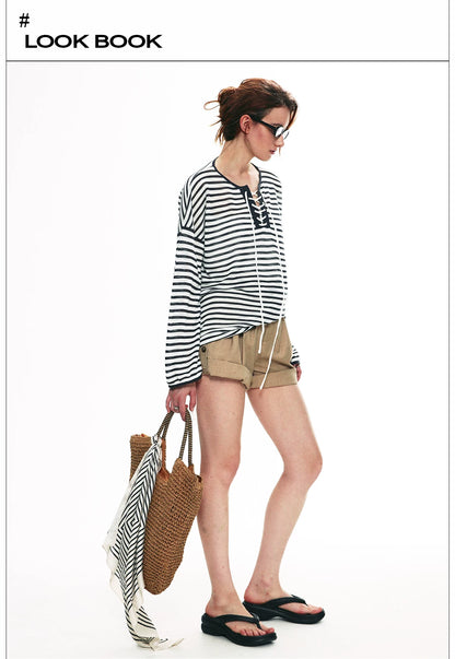 Striped V Neck Knit Top
