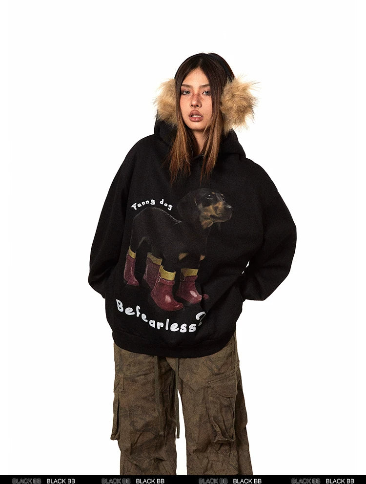 Dachshund Print Fleece Hoodie