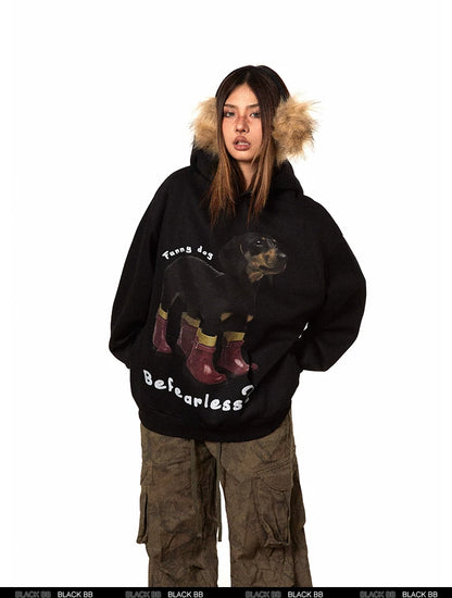 Dachshund Print Fleece Hoodie