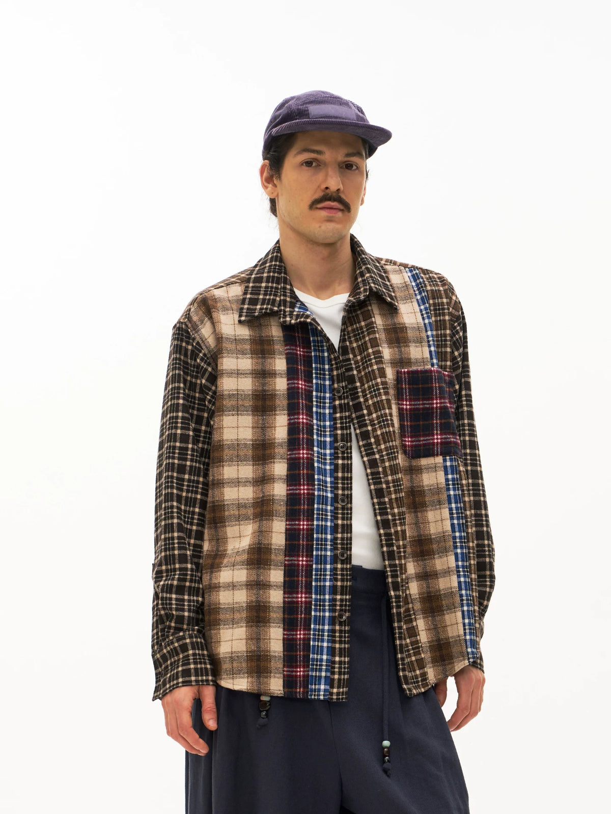 Patchwork Plaid Button Shirt model view