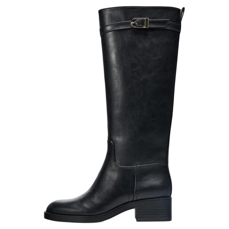 Women's Buckle Block Heel Riding Knee-High Boots