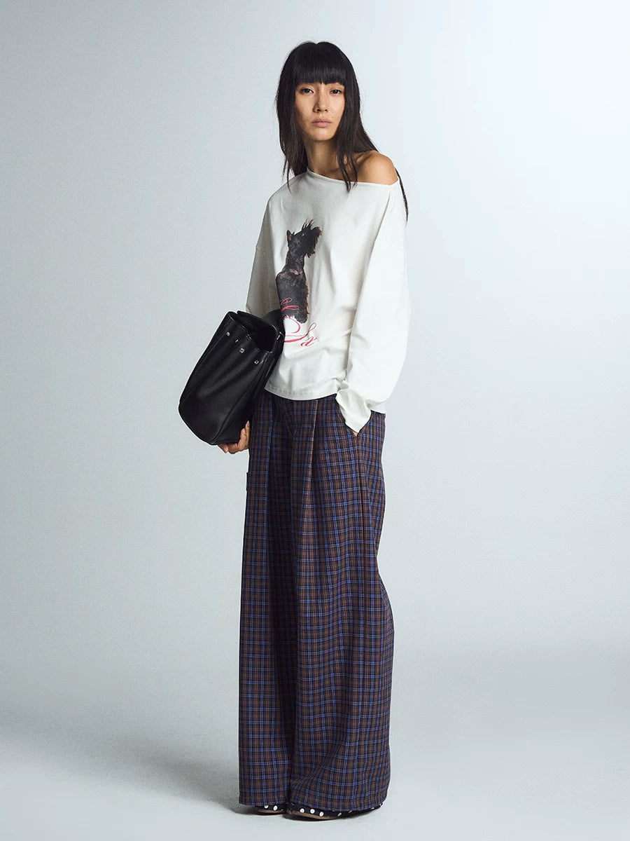 Blue Plaid Wide-Leg Trousers product view