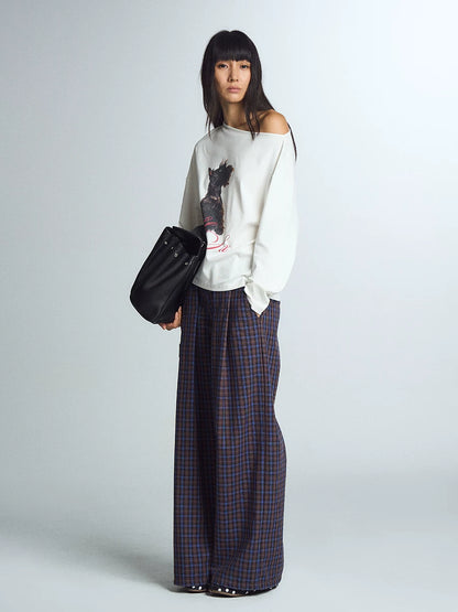Blue Plaid Wide-Leg Trousers product view