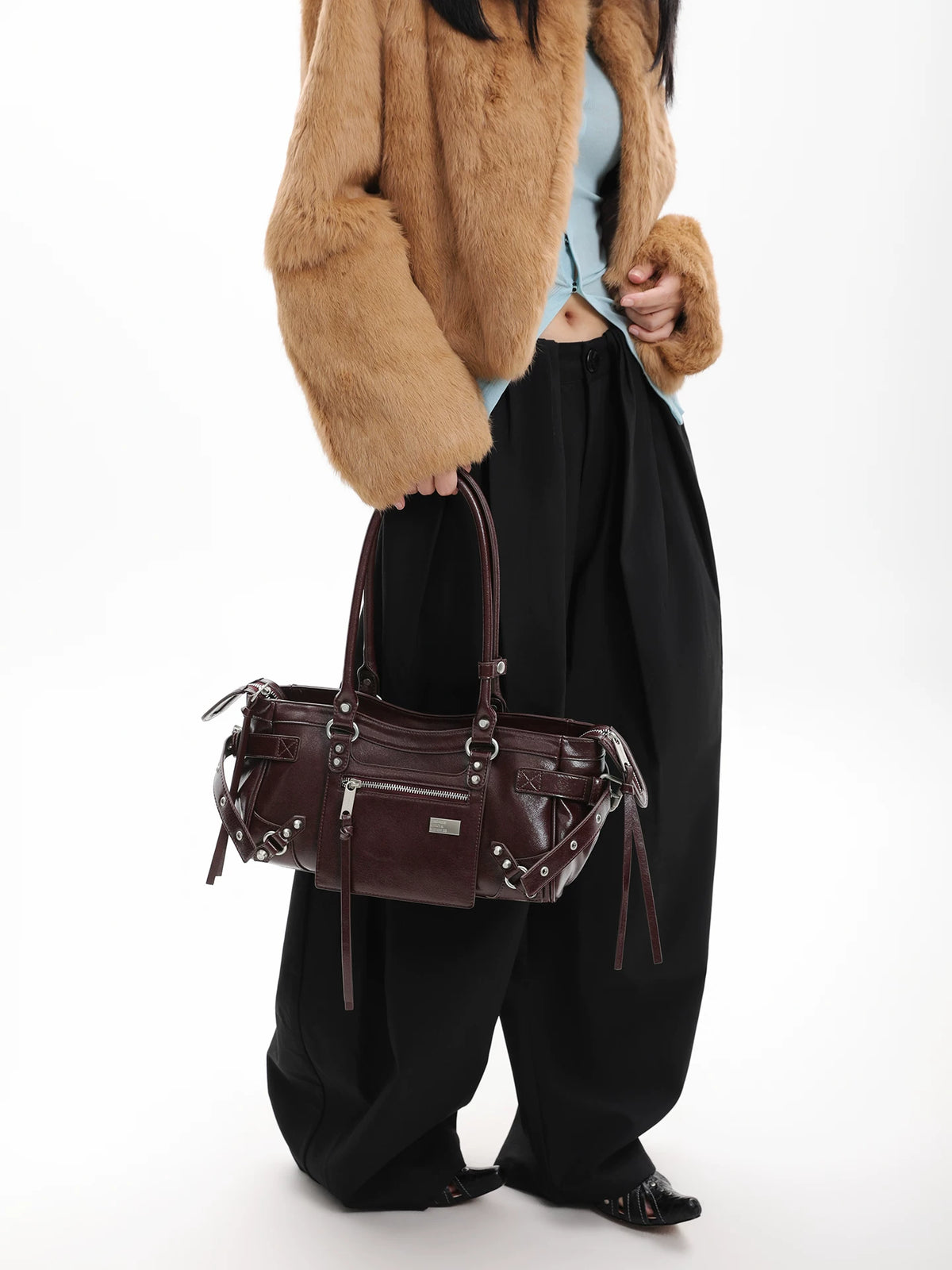 Burgundy Studded Zip Underarm Bag product photo