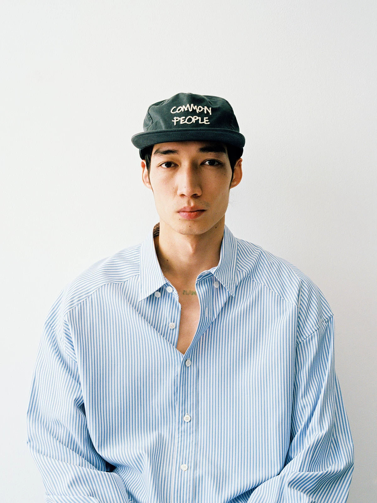 Vintage Washed 100% Cotton Flat Brim Baseball Cap with Chain Embroidery