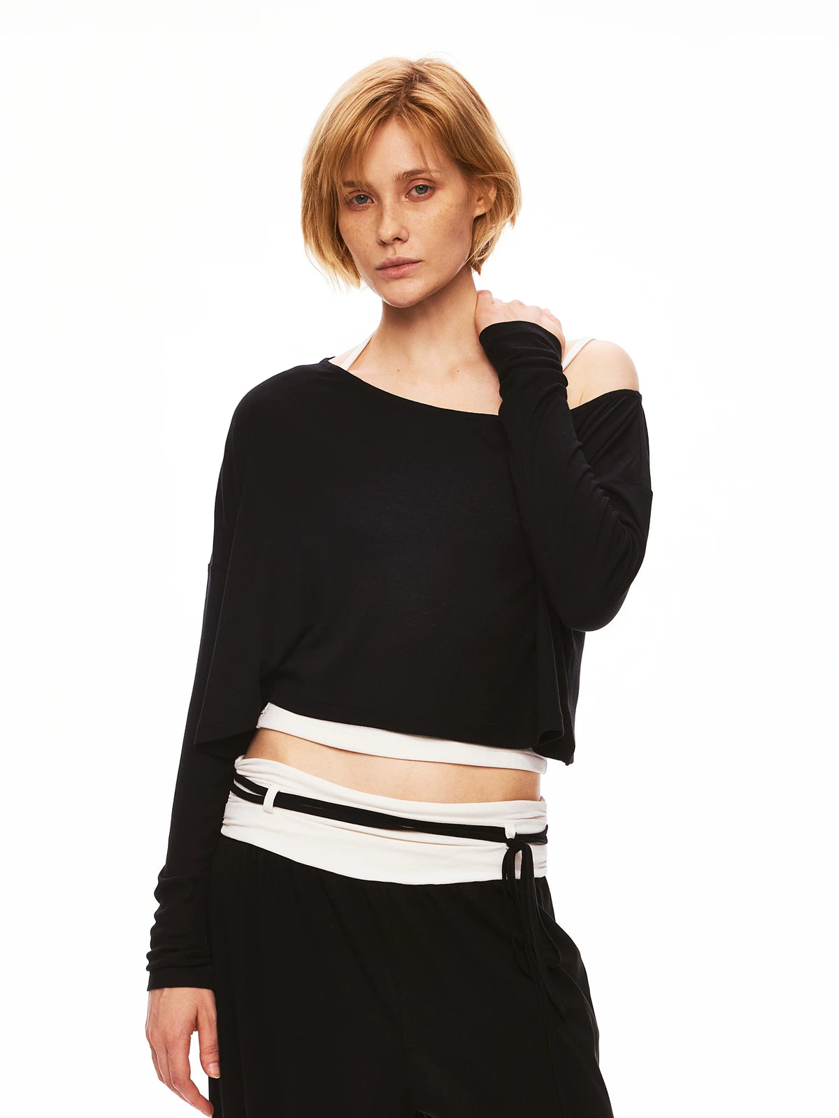 Wool Lyocell Blend Asymmetric Cropped Top & Pants Set