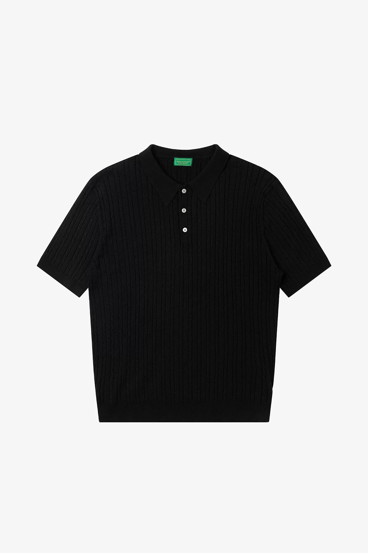 Relaxed Wool-Blend Cable Knit Polo Shirt