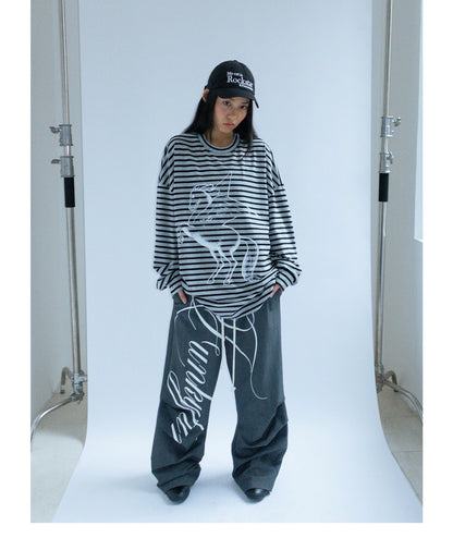 Hand Drawn Print Wide Leg Trousers