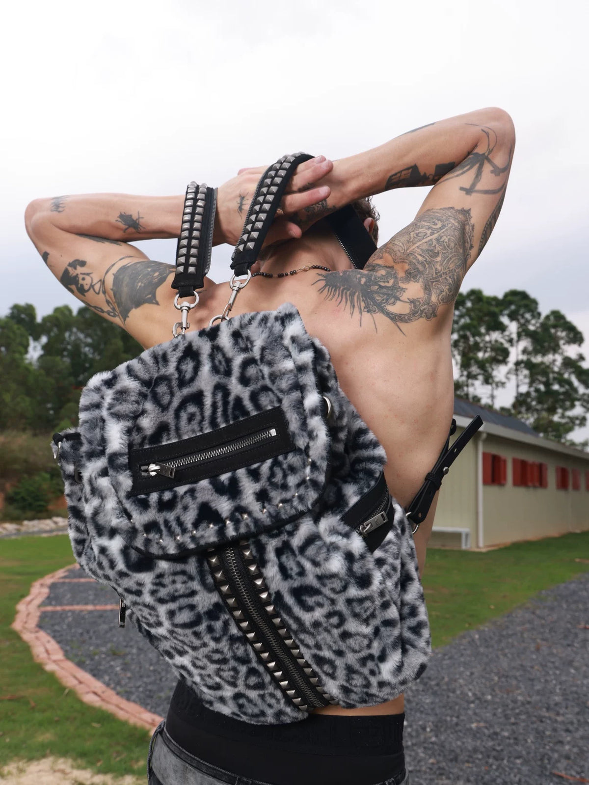 Archive Leopard Faux Fur & Suede Studded Backpack