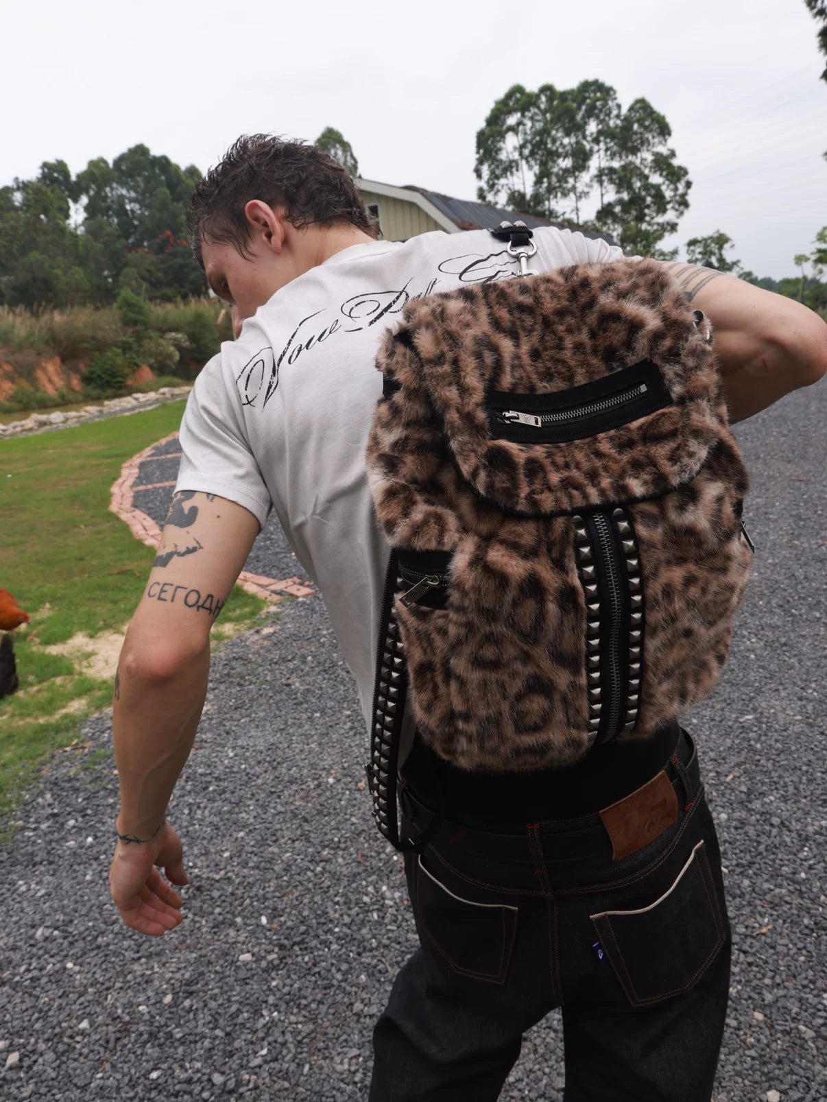 Archive Leopard Faux Fur & Suede Studded Backpack