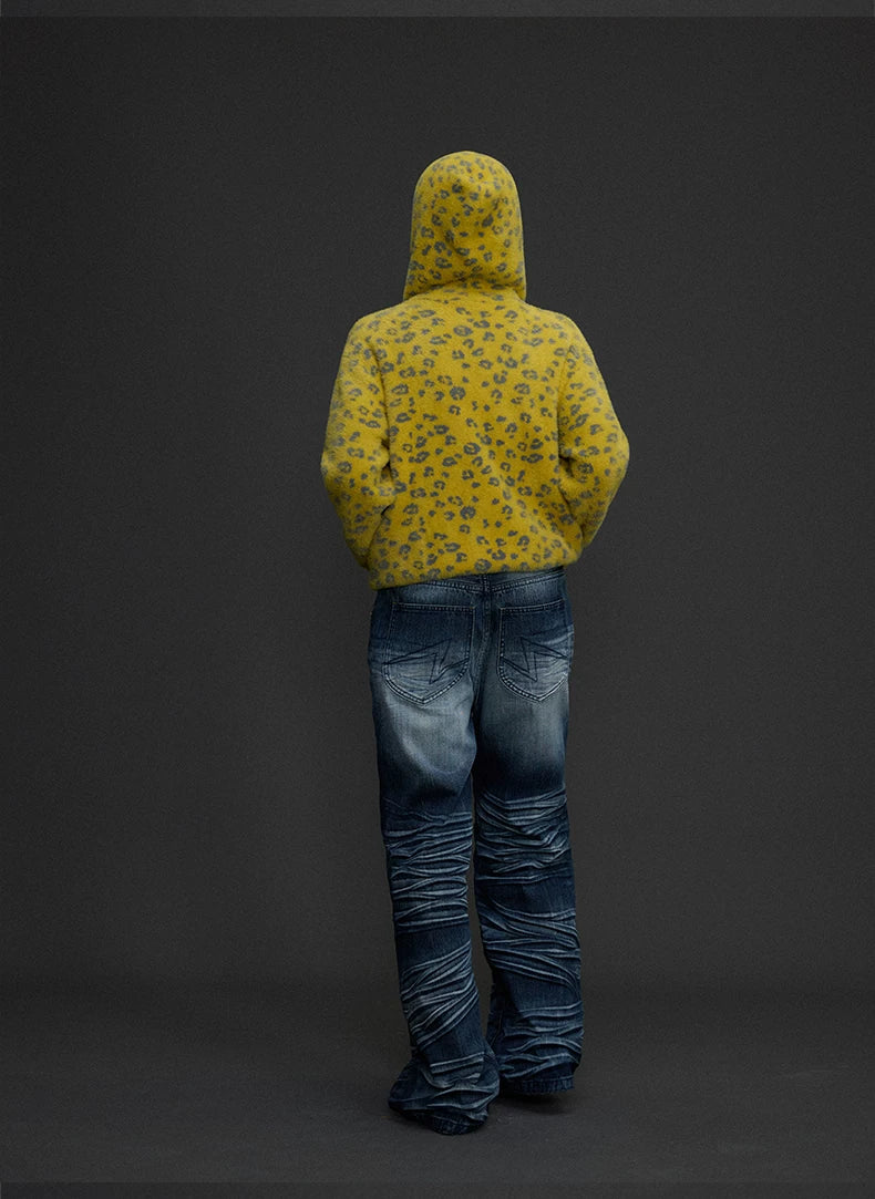 Yellow Leopard Knit Hoodie