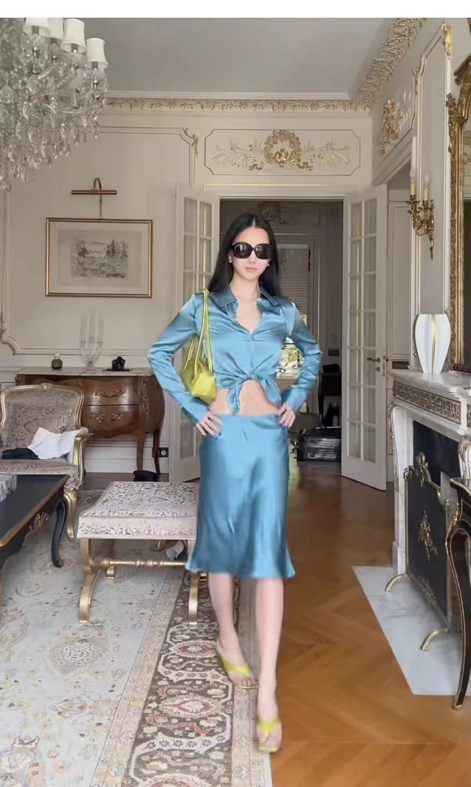 Peacock Blue Satin-Look Blouse