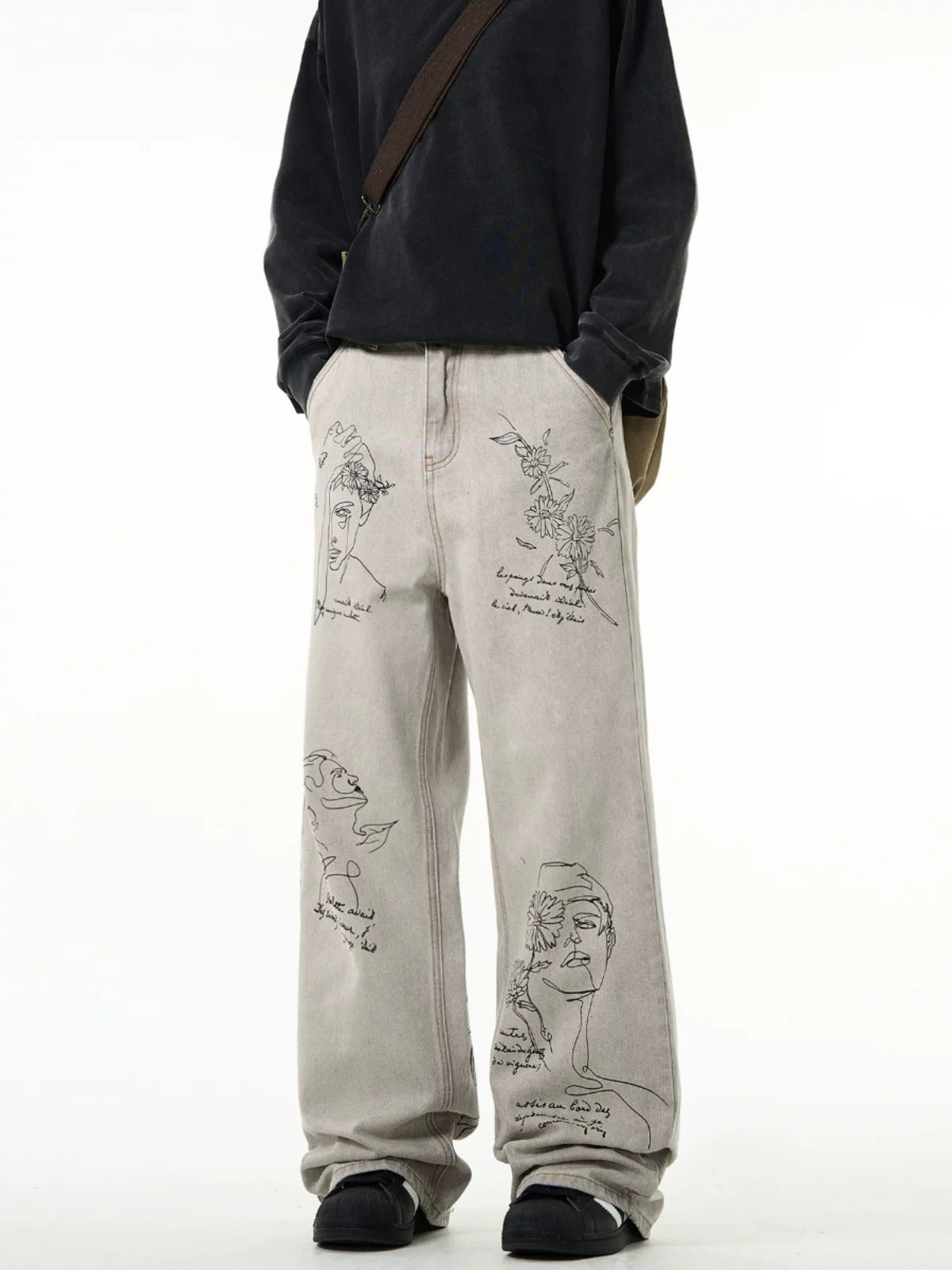 Graffiti Distressed Flared Denim Jeans