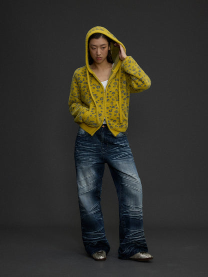 Yellow Leopard Knit Hoodie