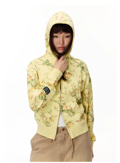 Floral Hooded Zip Sweatshirt product photo, yellow
