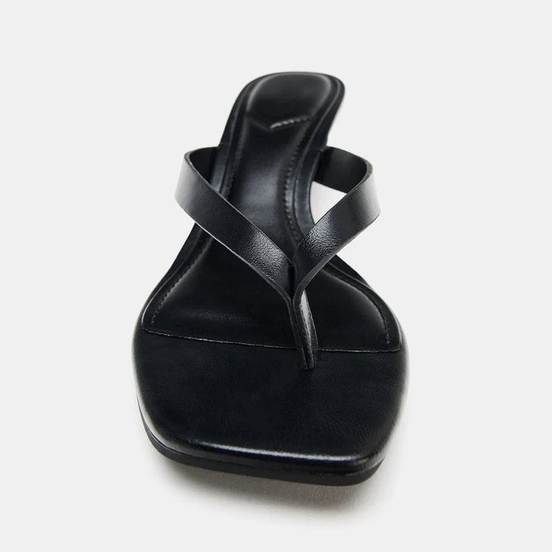 Women's Square Toe Wedge Thong Slide Sandals