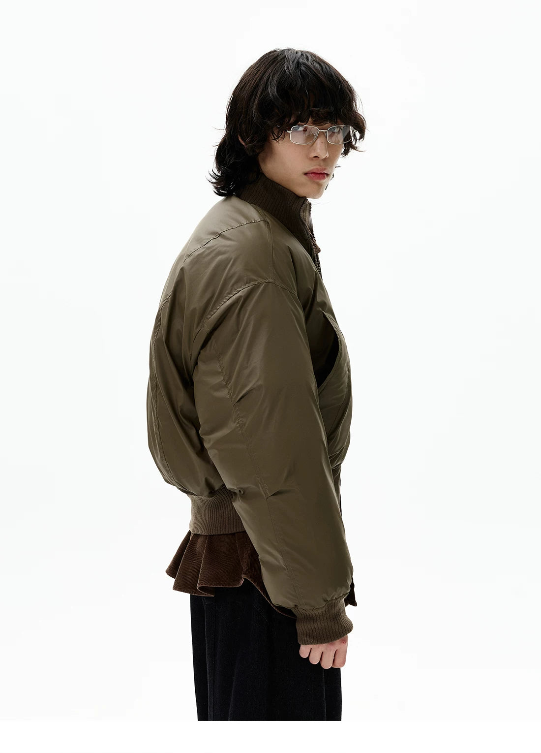 Khaki relaxed bomber jacket, side view