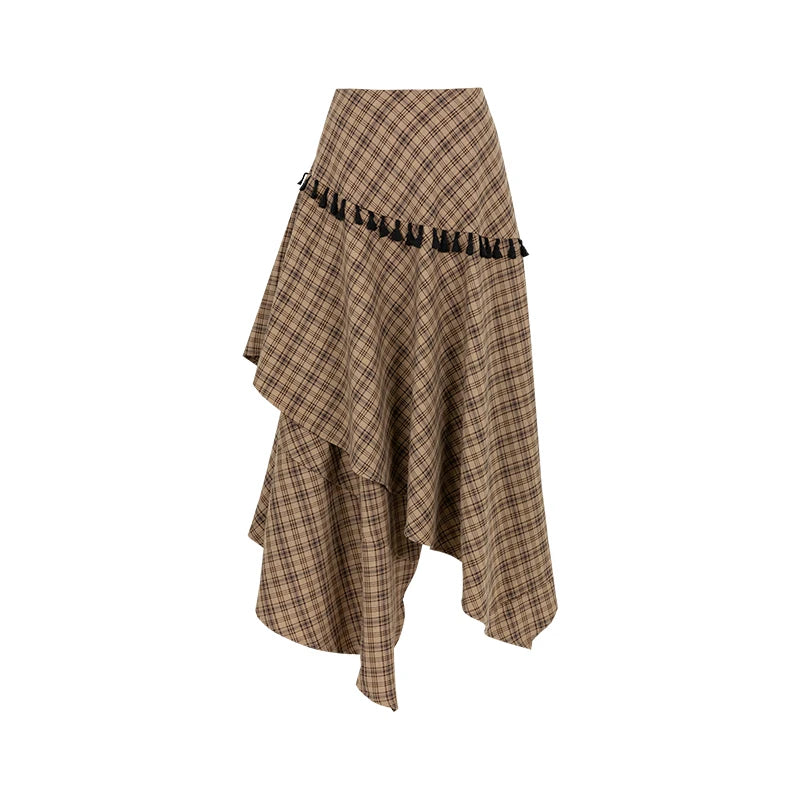Asymmetric Plaid Maxi Skirt
