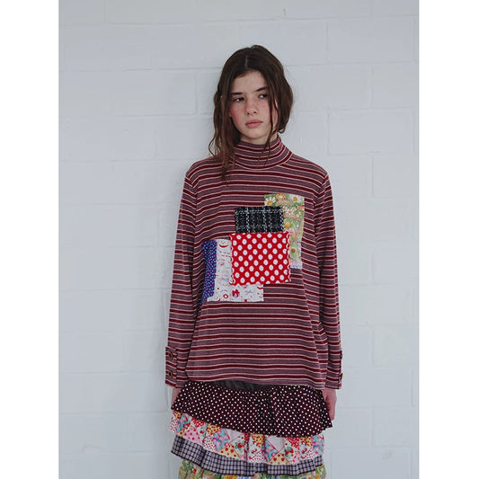 Brown Patchwork Stripe Long-Sleeve Top - view 1