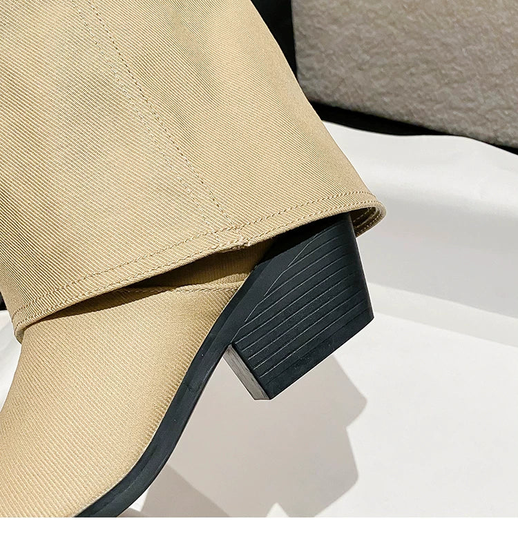 Women's Pointed Toe Block Heel Western Knee-High Boots