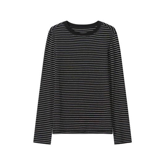 Tencel-Wool Striped Long Sleeve Top