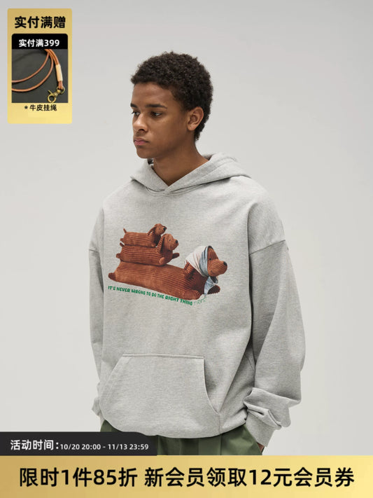 Sudadera con capucha ilustrada de perro salchicha