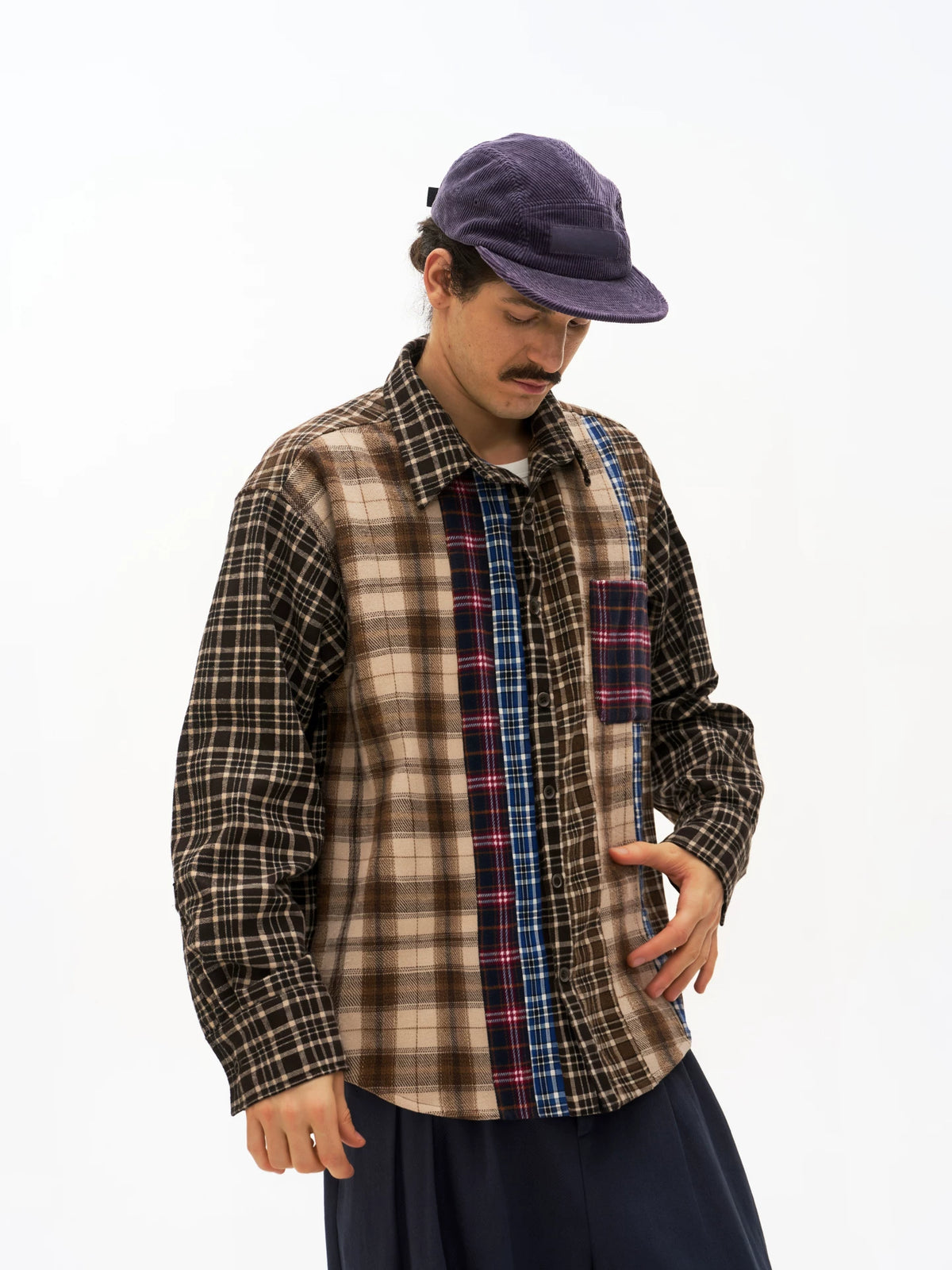 Patchwork Plaid Button Shirt model view